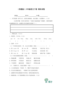 (苏教版)六年级语文下册期末试卷