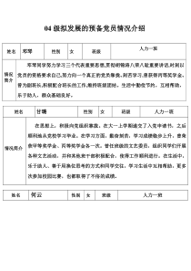 04级拟发展的预备党员情况介绍