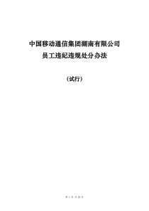 中国移动通信集团湖南有限公司员工违纪违规处分办法(试