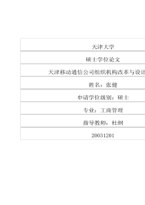 天津移动通信公司组织机构改革与设计研究