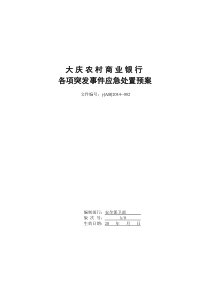 大庆农村商业银行各项突发事件应急处置预案概要