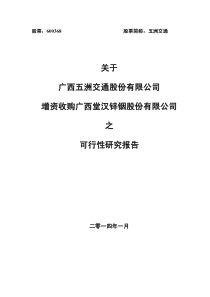 关于收购广西堂汉锌铟股份有限公司之可行性研究报告