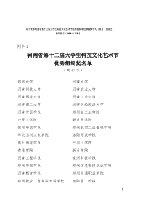 关于表彰河南省第十三届大学生科技文化艺术节优秀组织