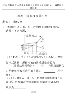 2018年陕西省中考化学专题复习训练(无答案)：：溶解度及其应用