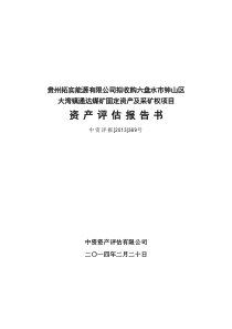 贵州拓实能源有限公司拟收购六盘水市钟山区大湾镇通达煤矿固定资产及采矿权项目资产评估报告书