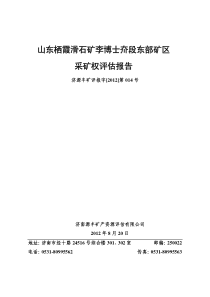 山东栖霞滑石矿李博士夼段东部矿区采矿权评估报告