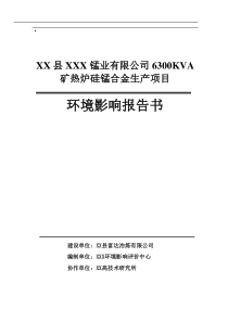 某锰业有限公司6300KVA矿热炉硅锰合金生产项目环境影响报