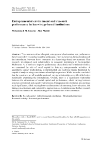 2009 Entrepreneurial environment and research perf