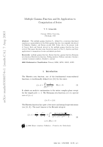 Multiple Gamma Function and Its Application to Com