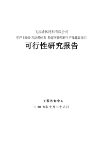 煤矸石粉煤灰烧结砖生产线建设项目全套可行性研究报告