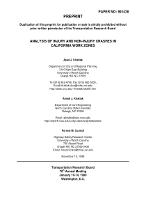 ANALYSIS OF INJURY AND NON-INJURY CRASHES IN CALIF