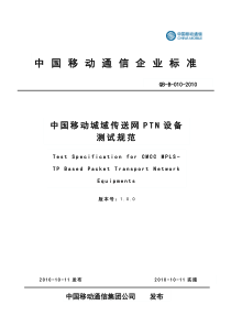 10B010 中国移动城域传送网PTN设备测试规范V1.0.0