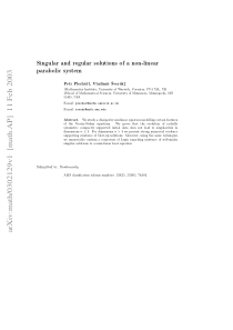 Singular and regular solutions of a non-linear par