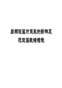 低温对玉米生长发育的影响及抗低温措施