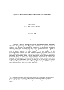 Dynamics of Asymmetric Information and Capital Str