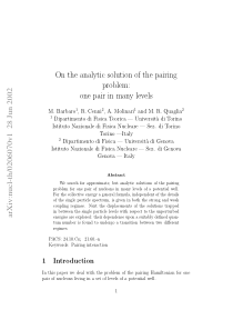 On the analytic solution of the pairing problem on