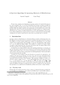 A spectral algorithm for learning mixtures of dist