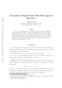 Generalized tilting modules with finite injective 