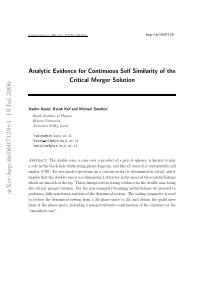 Analytic Evidence for Continuous Self Similarity o