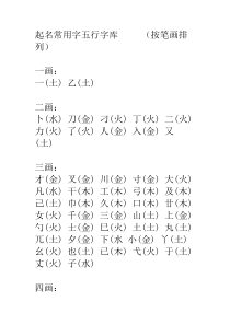 起名常用字五行字库