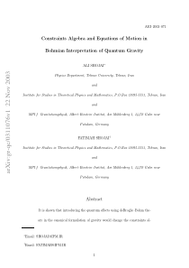 Constraints Algebra and Equations of Motion in Boh