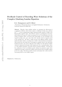 Feedback Control of Traveling Wave Solutions of th