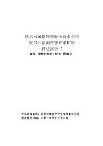 股份有限公司察尔汗盐湖钾镁矿采矿权评估报告书