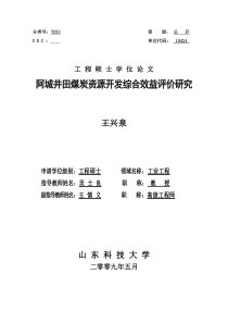 阿城井田煤炭资源开发综合效益评价研究