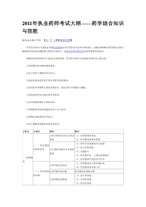 XX年执业药师考试大纲——药学综合知识与技能