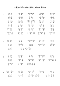 人教版小学三年级下册语文词语表-带拼音