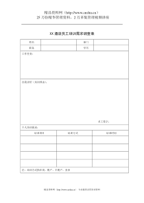 XX酒店员工培训需求调查表