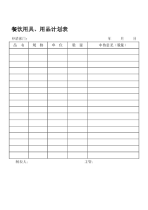 餐饮用具、用品计划表