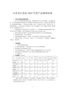 乌苏里江药业年度产品销售政策