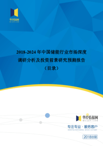 2018年中国储能市场研究及发展趋势预测(目录)