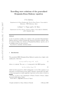 Travelling wave solutions of the generalized Benja