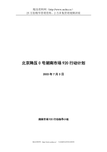 双鹤药业湖南市场920行动计划（DOC 16页）