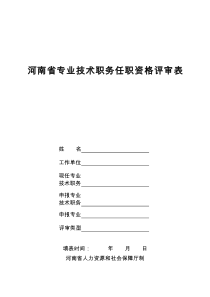 河南专业技术职务任职资格评审表