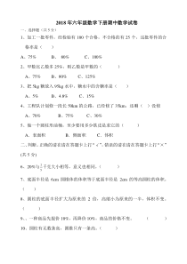 2018人教版六年级数学下册期中测试题及答案