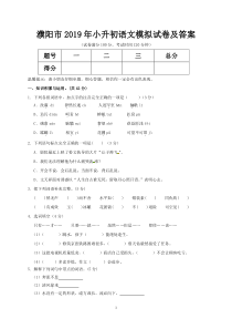 濮阳市2019年小升初语文模拟试卷及答案