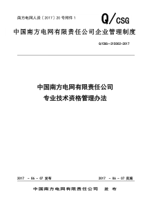 QCSG―215002-2017中国南方电网有限责任公司专业技术资格管理办法