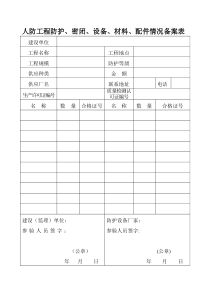 人防工程防护、密闭、设备、材料、配件情况备案表