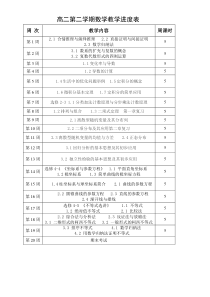 高二下学期数学教学进度安排