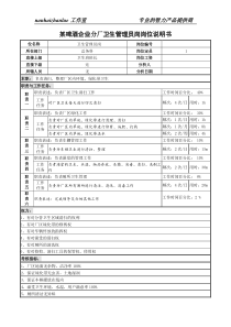 某啤酒企业分厂卫生管理员岗岗位说明书