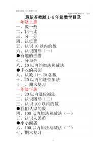 最新苏教版1-6年级数学目录