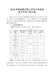 2018年综合统计科上半年工作总结及下半年工作计划