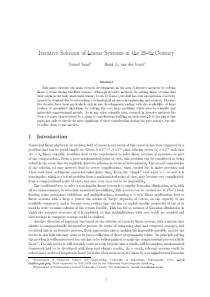 Iterative Solution of Linear Systems in the 20-th 