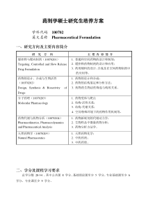 药剂学硕士研究生培养方案