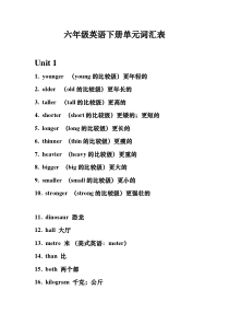 人教版六年级英语下册单元词汇表(新版)