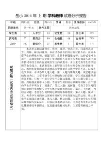 小学数学四年级下册各单元试卷分析报告