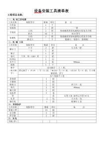 设备安装工具清单